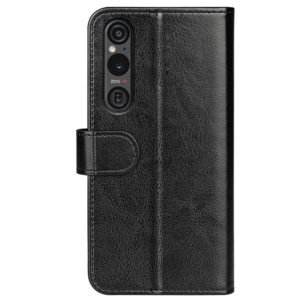 For Sony Xperia 1 VI Case Crazy Horse Texture PU Leather Stand Magnetic Protect Phone Cover - Black - 7