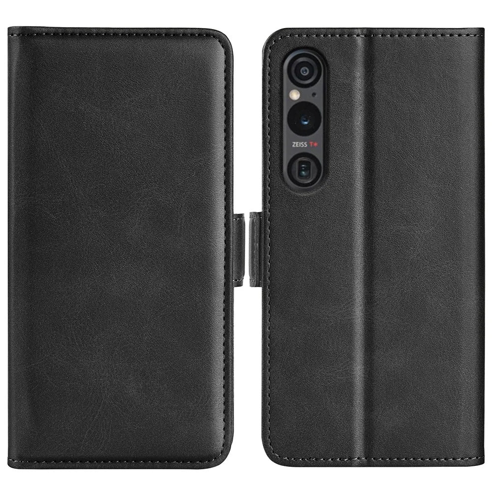 For Sony Xperia 1 VI Case Wallet Flip Folio Leather Cell Phone Cover Dual Magnetic Clasp - Black - 1