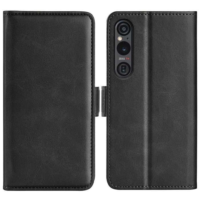 For Sony Xperia 1 VI Case Wallet Flip Folio Leather Cell Phone Cover Dual Magnetic Clasp - Black - 1