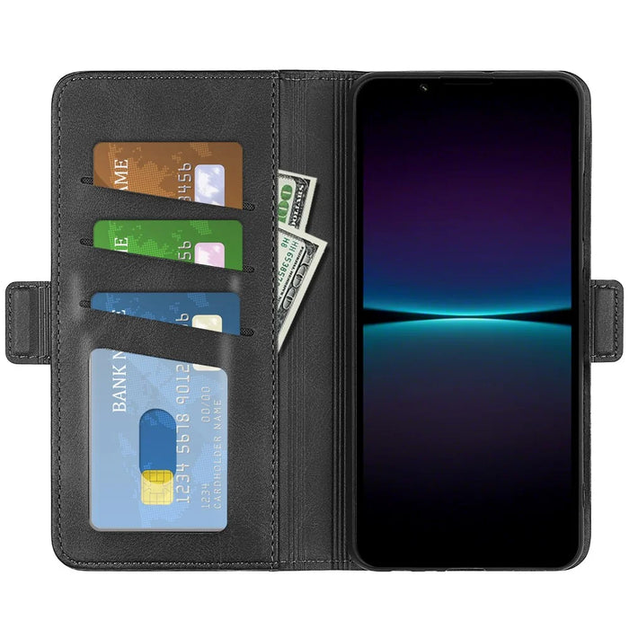 For Sony Xperia 1 VI Case Wallet Flip Folio Leather Cell Phone Cover Dual Magnetic Clasp - Black - 2