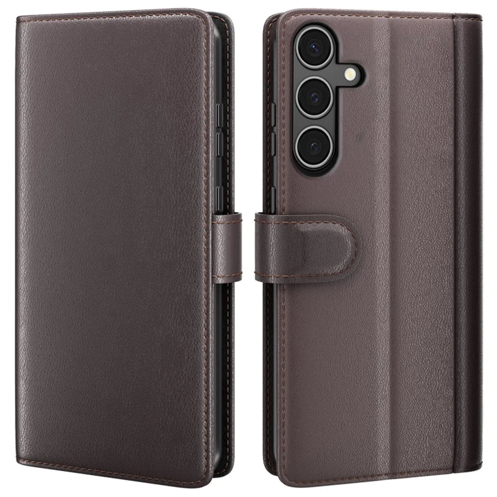 For Samsung Galaxy A34 5G Case Genuine Split Leather Phone Cover with Wallet Stand - Brown - 1