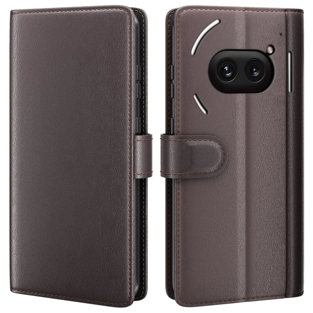 For Nothing Phone (2a) Plus / Phone (2a) Case Genuine Split Leather Phone Cover with Wallet Stand - Brown - 1