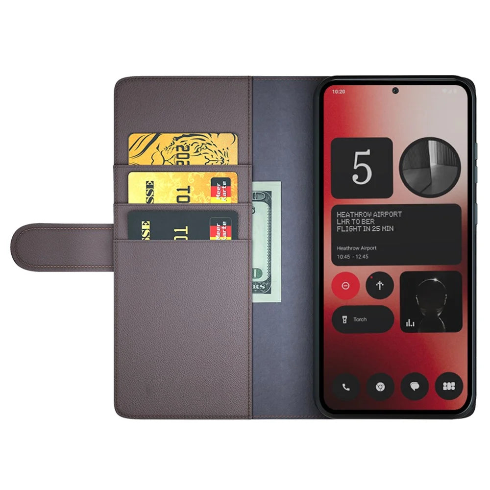For Nothing Phone (2a) Plus / Phone (2a) Case Genuine Split Leather Phone Cover with Wallet Stand - Brown - 2