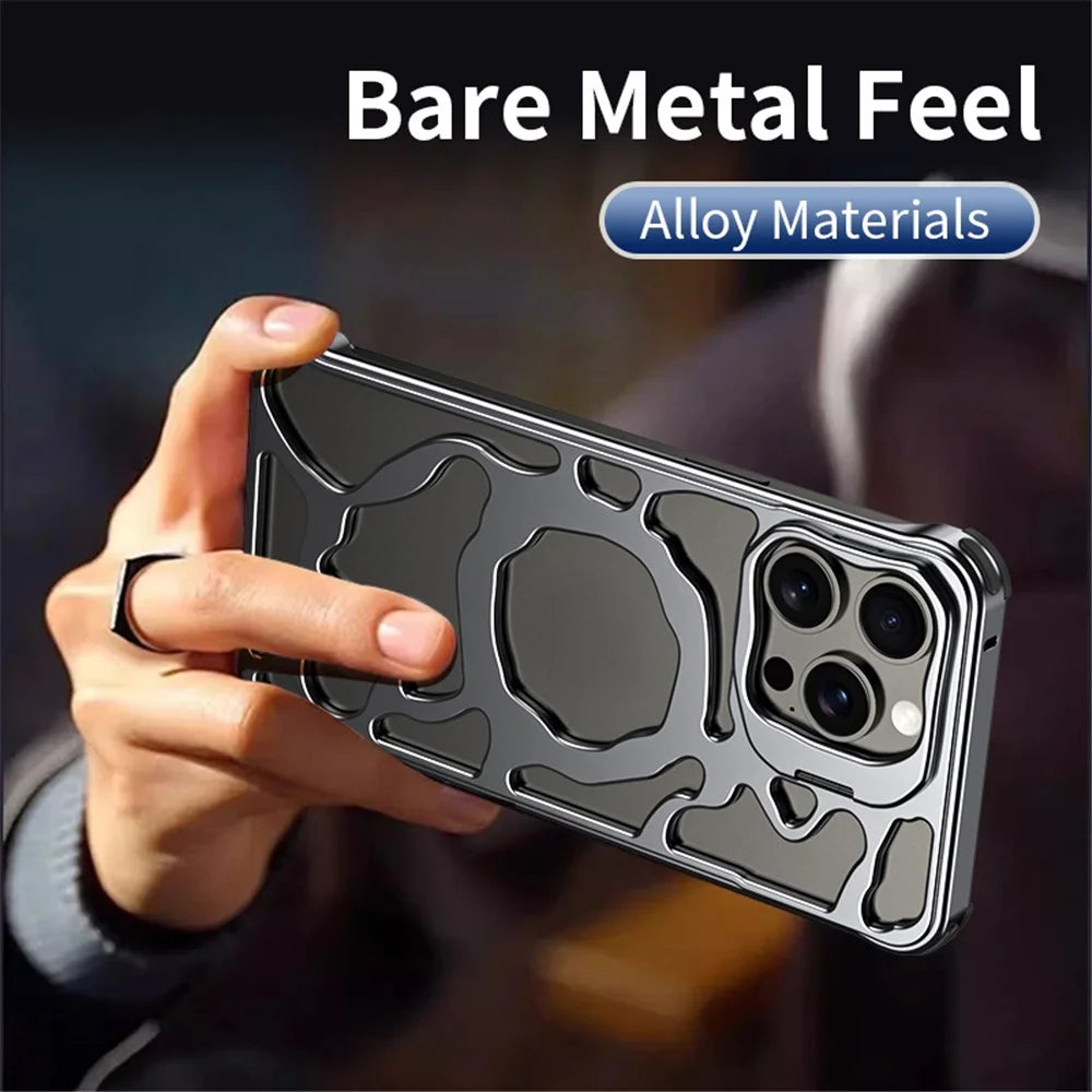 Auspicious Cloud Series For iPhone 13 Magnetic Case Aluminum Alloy Hollow Kickstand Phone Cover - Silver - 6