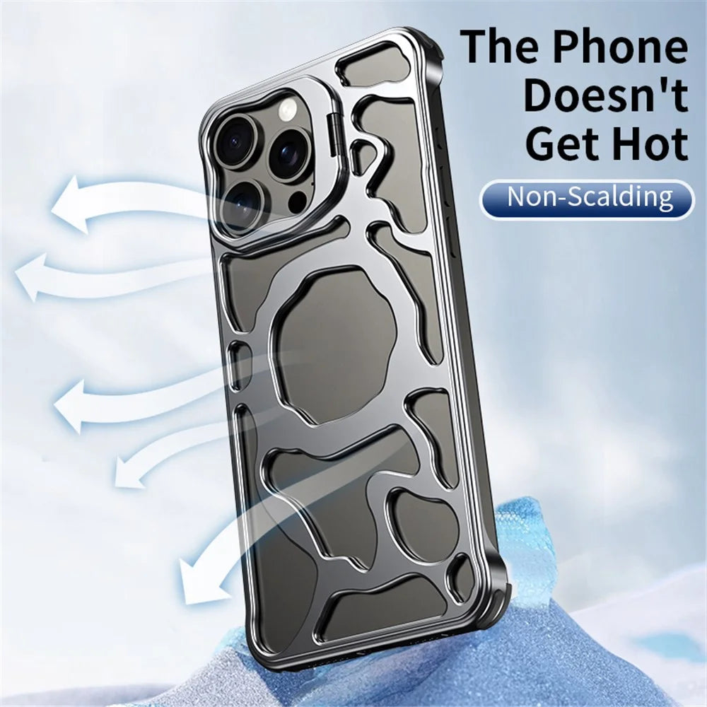 Auspicious Cloud Series For iPhone 13 Magnetic Case Aluminum Alloy Hollow Kickstand Phone Cover - Silver - 7
