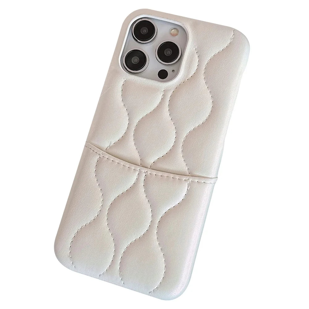 For iPhone 13 Pro Phone Case Card Slot PU Leather Coated TPU Anti-fall Cover - White - 1