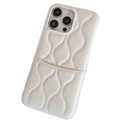 For iPhone 13 Pro Phone Case Card Slot PU Leather Coated TPU Anti-fall Cover - White - 1