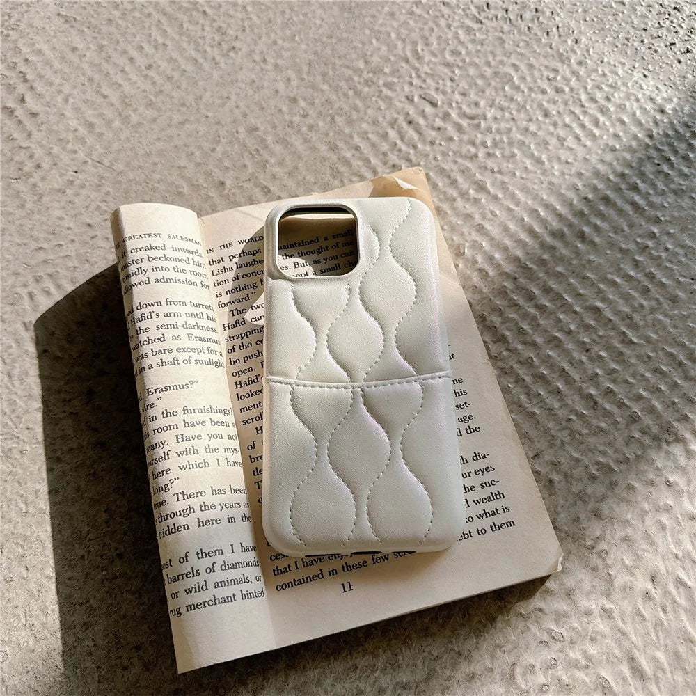 For iPhone 13 Pro Phone Case Card Slot PU Leather Coated TPU Anti-fall Cover - White - 2