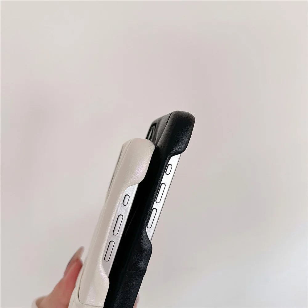 For iPhone 13 Pro Phone Case Card Slot PU Leather Coated TPU Anti-fall Cover - White - 4