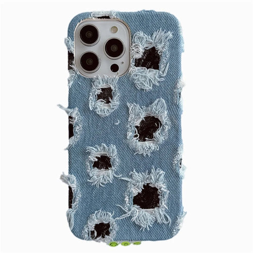 For iPhone 13 Pro   Phone Case Denim Cloth+PC Phone Cover with Black Mesh Hole - 1