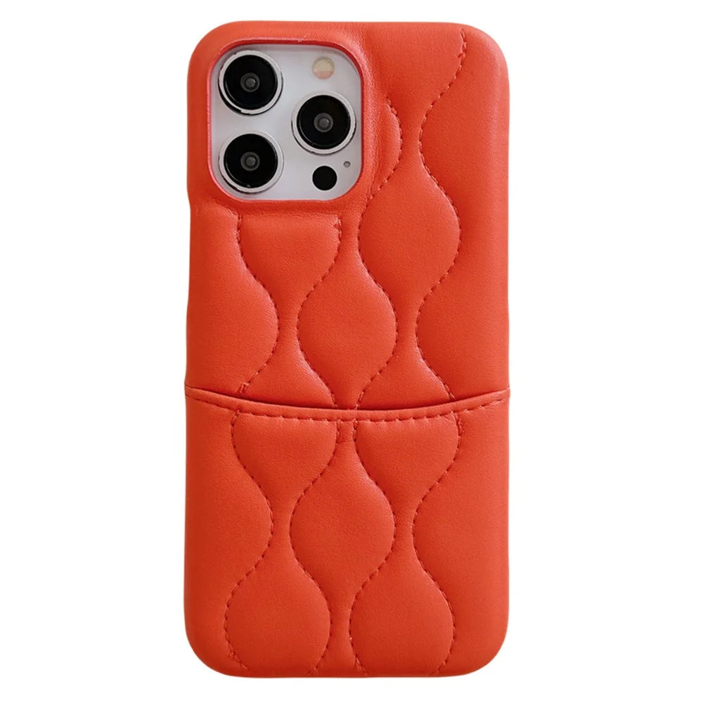 For iPhone 15 Pro Phone Case Card Slot PU Leather Coated TPU Back Cover - Orange - 1