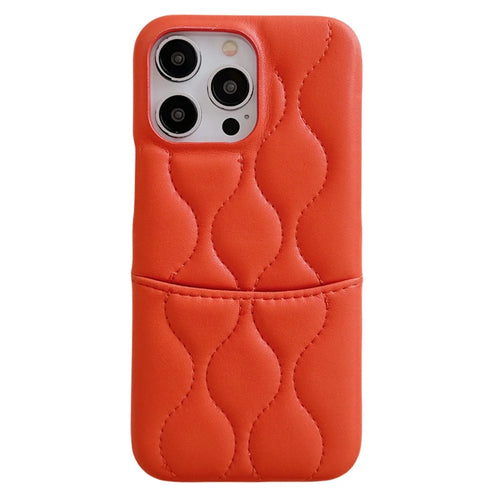 For iPhone 15 Pro Phone Case Card Slot PU Leather Coated TPU Back Cover - Orange - 1