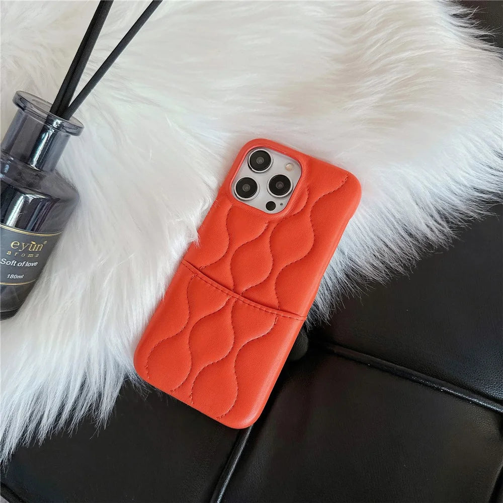 For iPhone 15 Pro Phone Case Card Slot PU Leather Coated TPU Back Cover - Orange - 2