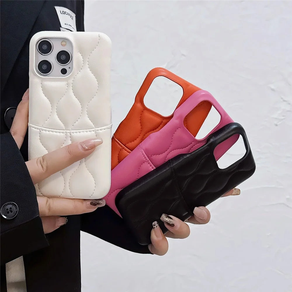 For iPhone 15 Pro Phone Case Card Slot PU Leather Coated TPU Back Cover - Orange - 3