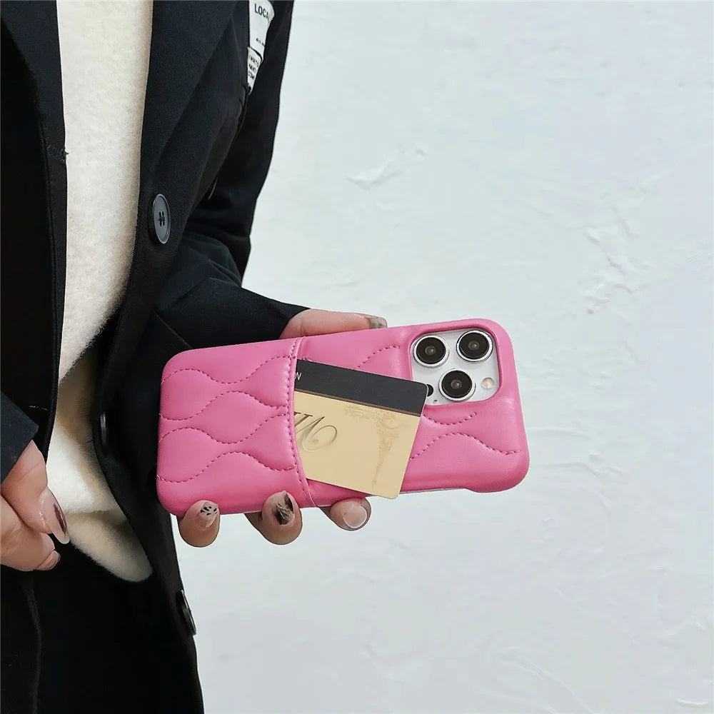 For iPhone 15 Pro Phone Case Card Slot PU Leather Coated TPU Back Cover - Orange - 5