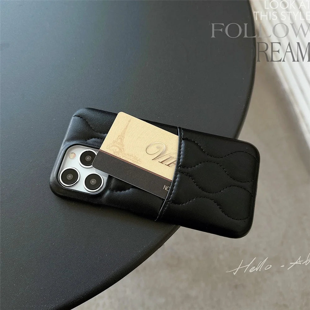 For iPhone 15 Pro Phone Case Card Slot PU Leather Coated TPU Back Cover - Orange - 6