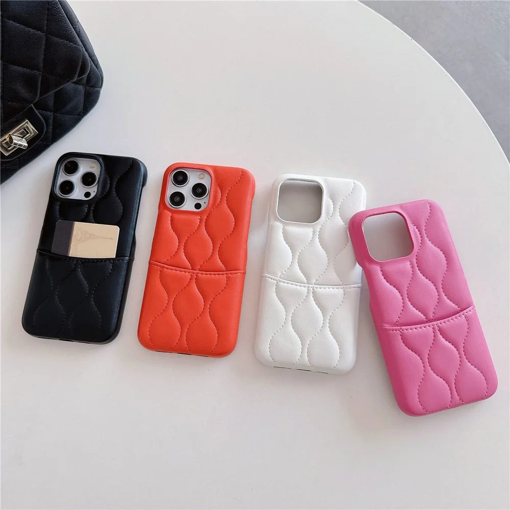 For iPhone 15 Pro Phone Case Card Slot PU Leather Coated TPU Back Cover - Orange - 7