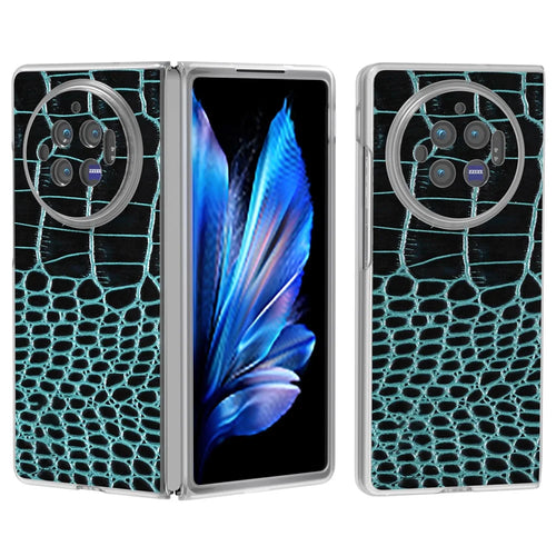 For vivo X Fold3 Case Genuine Cow Leather+PC Crocodile Texture Phone Cover with Non-Slip Grip - Midnight Green - 1