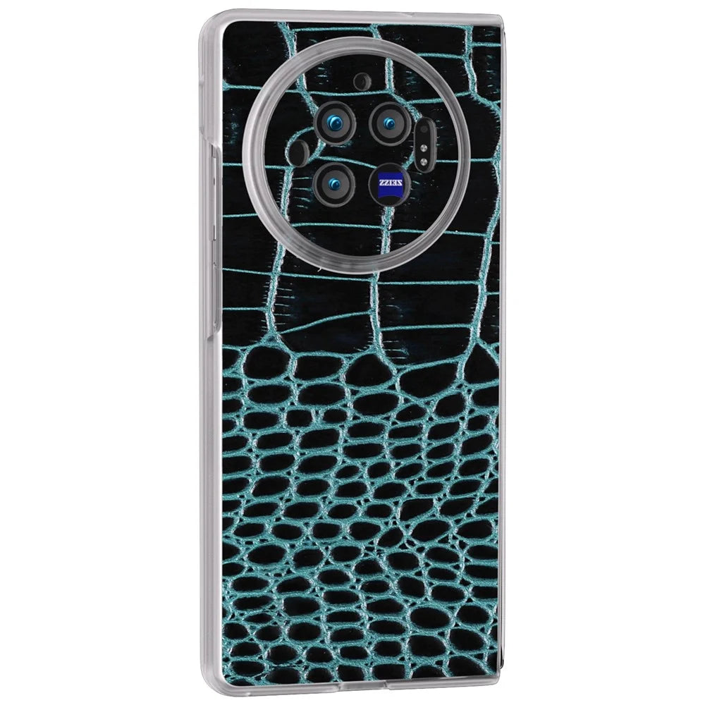 For vivo X Fold3 Case Genuine Cow Leather+PC Crocodile Texture Phone Cover with Non-Slip Grip - Midnight Green - 2