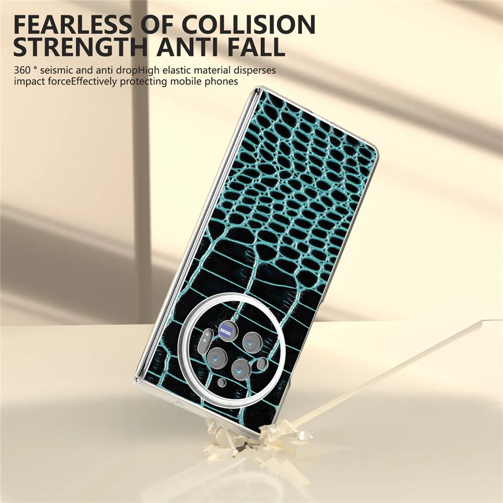 For vivo X Fold3 Case Genuine Cow Leather+PC Crocodile Texture Phone Cover with Non-Slip Grip - Midnight Green - 3