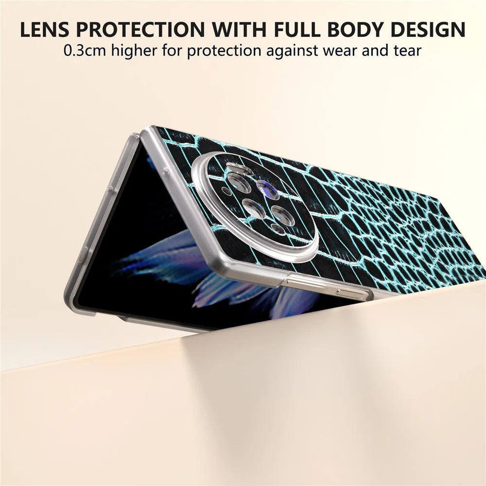 For vivo X Fold3 Case Genuine Cow Leather+PC Crocodile Texture Phone Cover with Non-Slip Grip - Midnight Green - 4