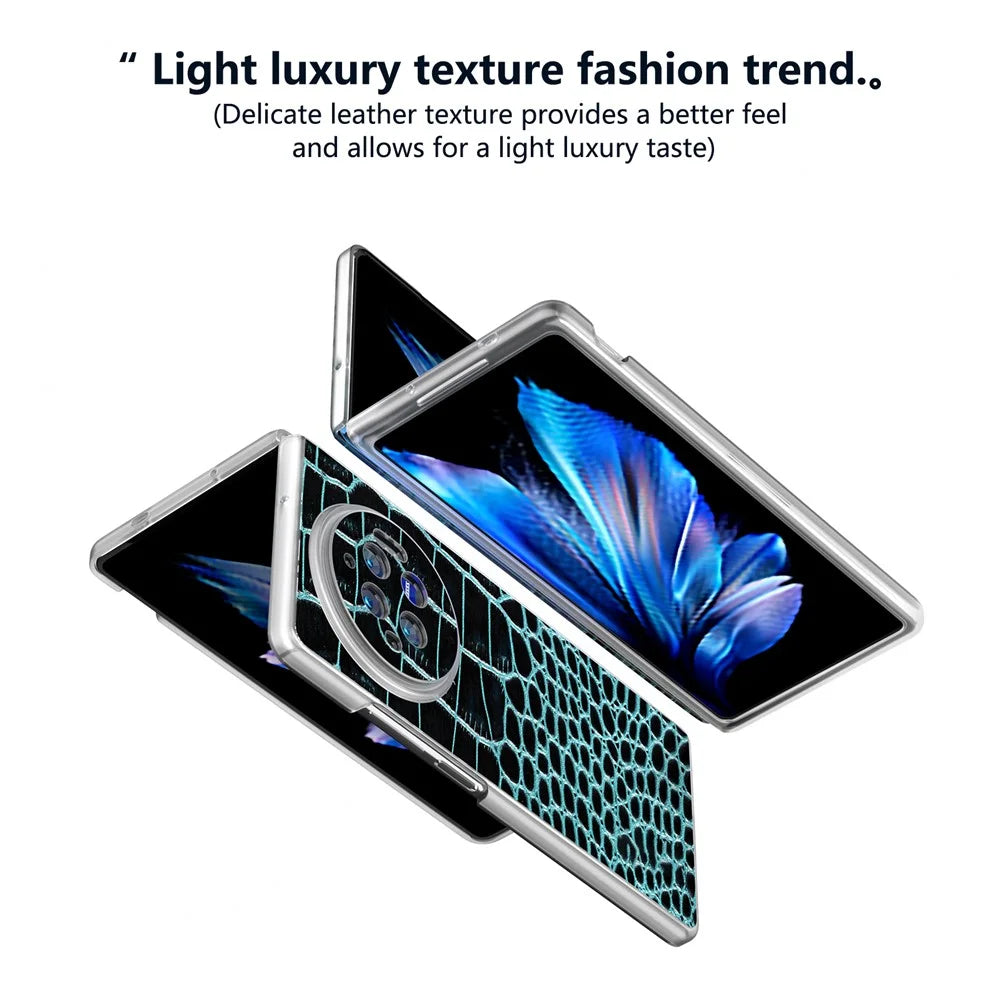 For vivo X Fold3 Case Genuine Cow Leather+PC Crocodile Texture Phone Cover with Non-Slip Grip - Midnight Green - 5