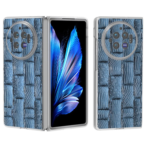 For vivo X Fold3 Case Mahjong Texture Genuine Cow Leather+PC Matte Edge Phone Cover - Blue - 1