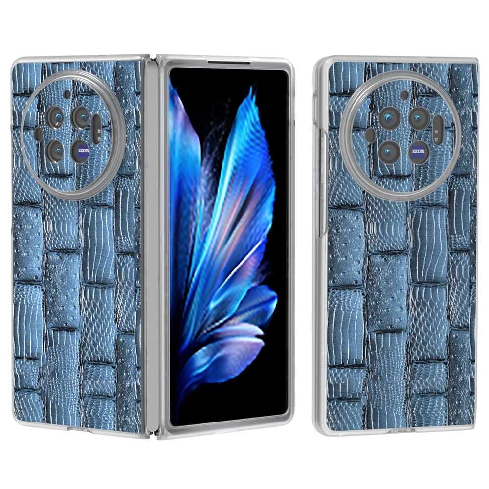 For vivo X Fold3 Case Mahjong Texture Genuine Cow Leather+PC Matte Edge Phone Cover - Blue - 1