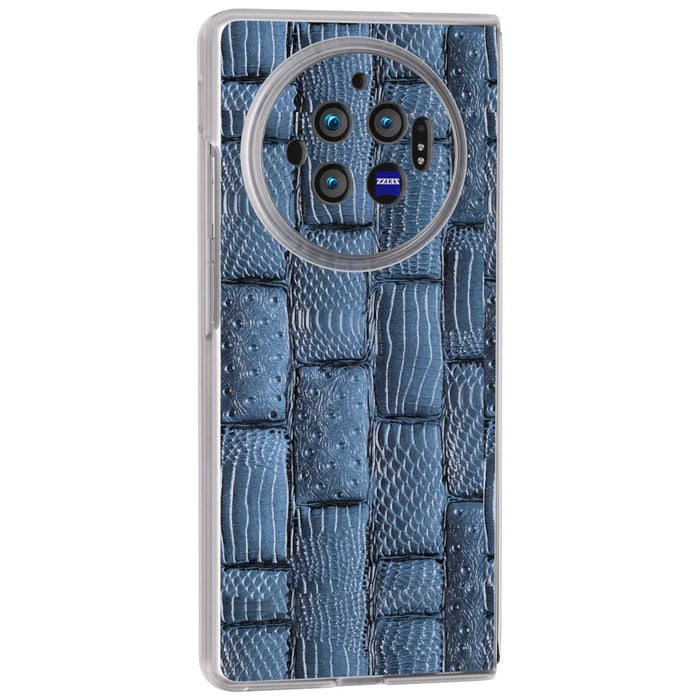 For vivo X Fold3 Case Mahjong Texture Genuine Cow Leather+PC Matte Edge Phone Cover - Blue - 2