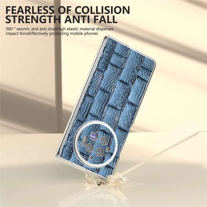 For vivo X Fold3 Case Mahjong Texture Genuine Cow Leather+PC Matte Edge Phone Cover - Blue - 3