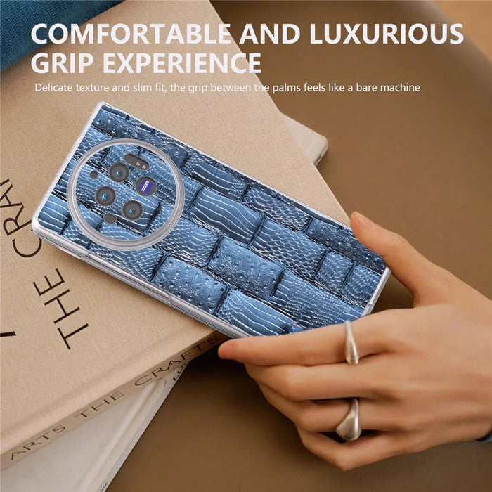 For vivo X Fold3 Case Mahjong Texture Genuine Cow Leather+PC Matte Edge Phone Cover - Blue - 6