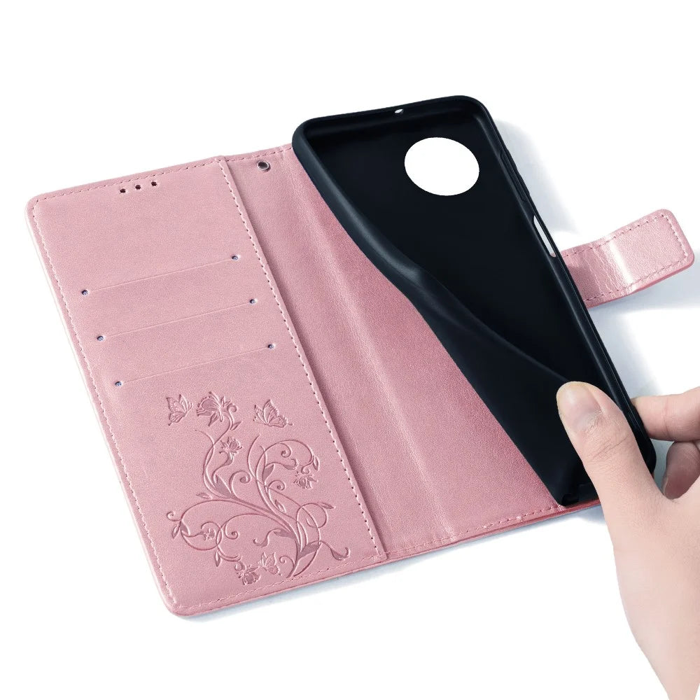 For Realme 12 4G / 12+ 5G Case Butterfly Flower Leather Magnetic Closure Phone Cover   - Rose Gold - 6
