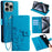 For iPhone 15 Pro Max Wallet Case Butterfly Flower Leather Phone Cover - Blue - 1