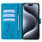 For iPhone 15 Pro Max Wallet Case Butterfly Flower Leather Phone Cover - Blue - 2
