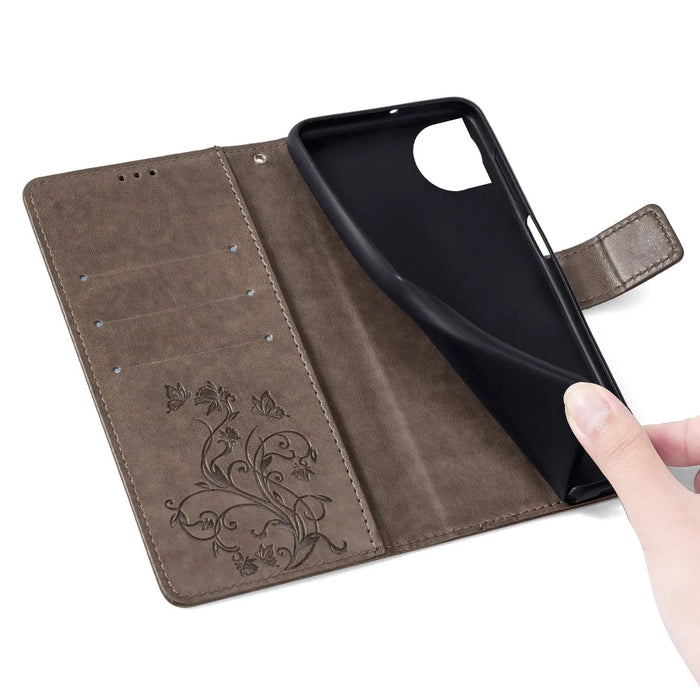 For OnePlus 12 5G Case Butterfly Flower Folding Stand Leather Cover Mobile   Accessories - Grey - 6