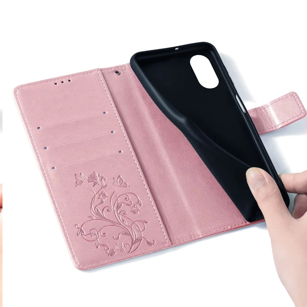 For Sony Xperia 5 V Mobile Phone Case   Butterfly Flower Folding Stand Leather Cover - Rose Gold - 6