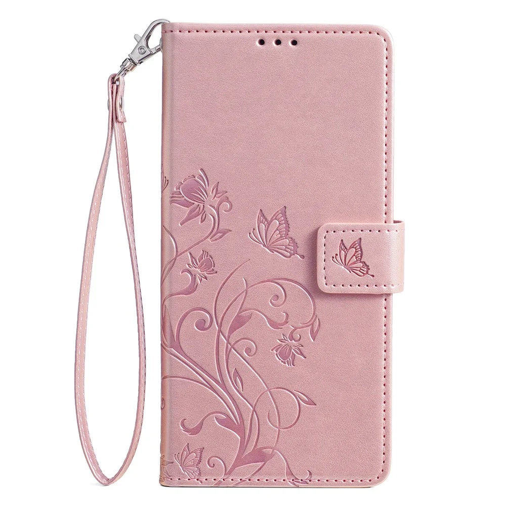 For Sony Xperia 5 V Mobile Phone Case   Butterfly Flower Folding Stand Leather Cover - Rose Gold - 7