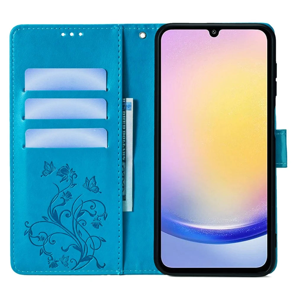 For Samsung Galaxy M23 5G / F23 5G Case Butterfly Flower PU Leather Stand Phone Cover - Blue - 2