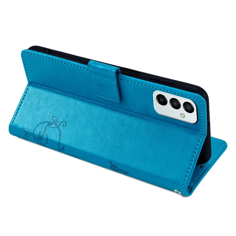 For Samsung Galaxy M23 5G / F23 5G Case Butterfly Flower PU Leather Stand Phone Cover - Blue - 4