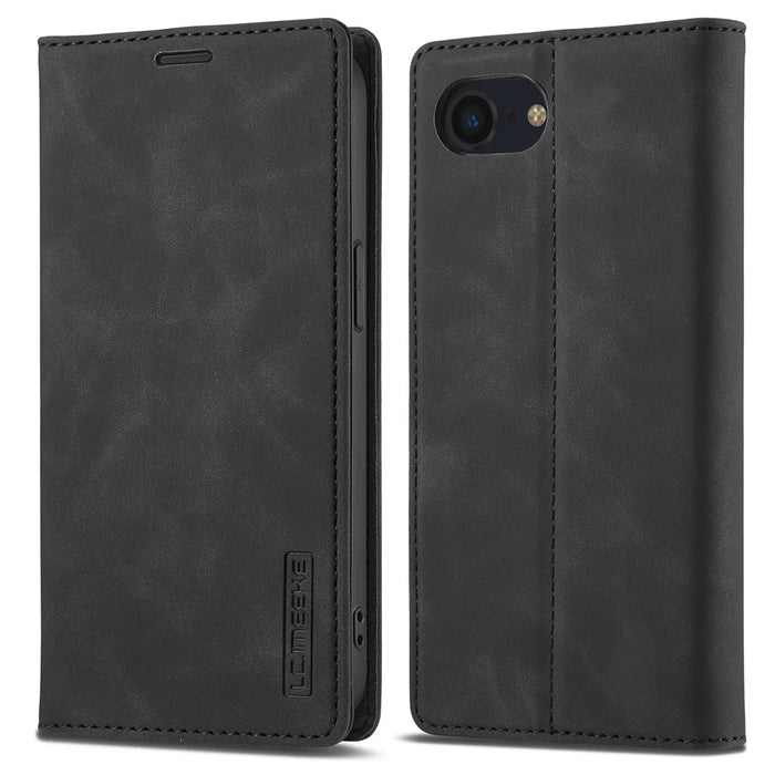 LC.IMEEKE For iPhone 17e / 16e Case Scratch-Proof Microfiber Leather Magnetic Closing Phone Cover - Black - 1