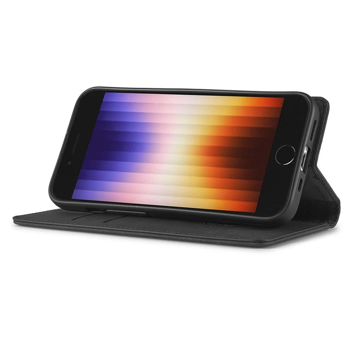 LC.IMEEKE For iPhone 17e / 16e Case Scratch-Proof Microfiber Leather Magnetic Closing Phone Cover - Black - 3