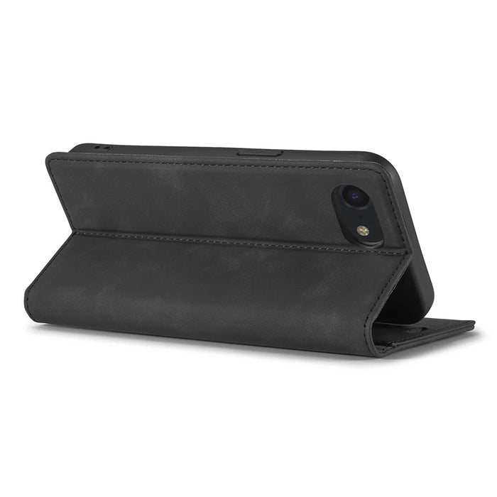 LC.IMEEKE For iPhone 17e / 16e Case Scratch-Proof Microfiber Leather Magnetic Closing Phone Cover - Black - 4