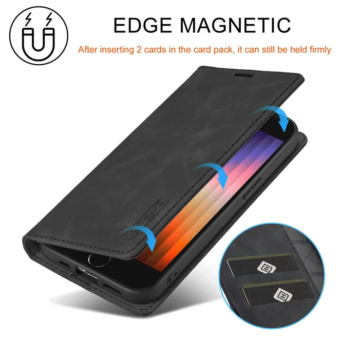 LC.IMEEKE For iPhone 17e / 16e Case Scratch-Proof Microfiber Leather Magnetic Closing Phone Cover - Black - 7