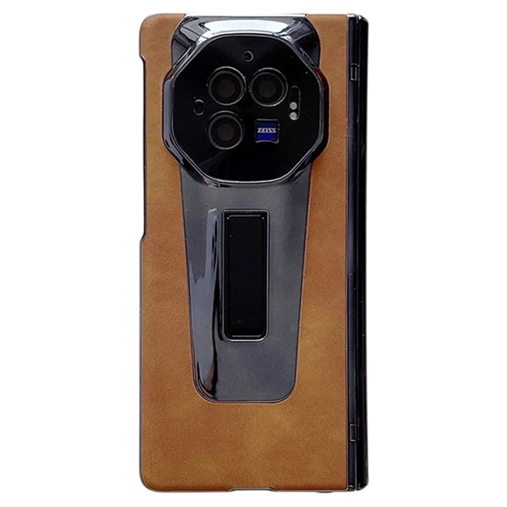 For vivo X Fold3 Case PU Leather+PC Shockproof Phone Cover with PET Film - Brown - 1