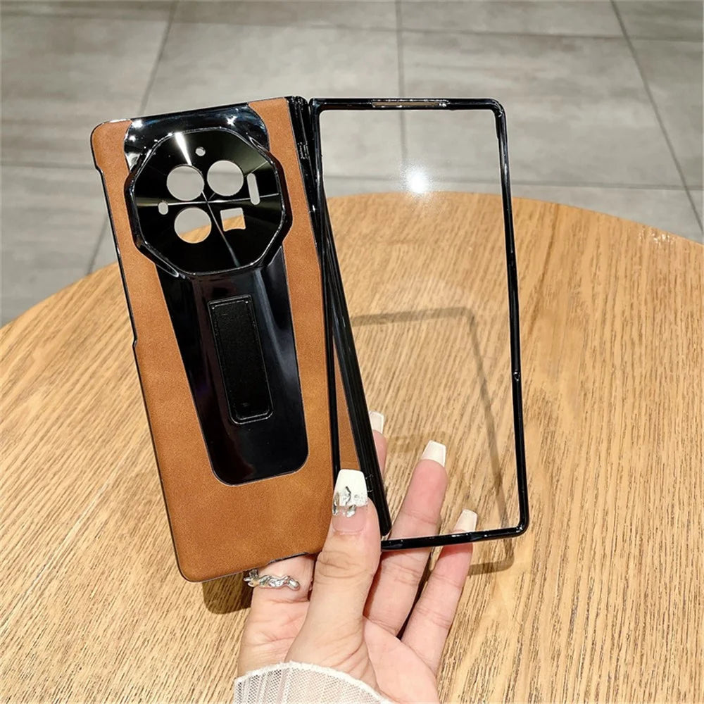 For vivo X Fold3 Case PU Leather+PC Shockproof Phone Cover with PET Film - Brown - 2