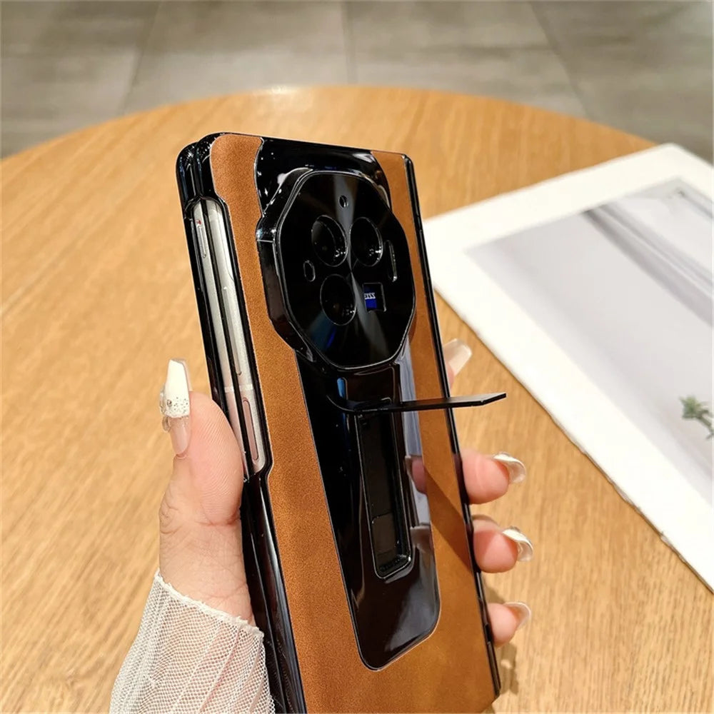 For vivo X Fold3 Case PU Leather+PC Shockproof Phone Cover with PET Film - Brown - 4