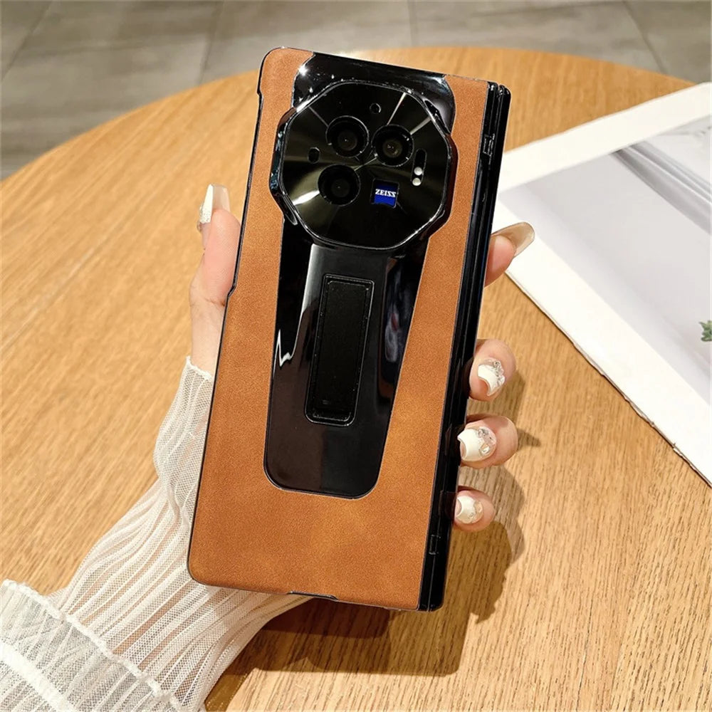 For vivo X Fold3 Case PU Leather+PC Shockproof Phone Cover with PET Film - Brown - 5