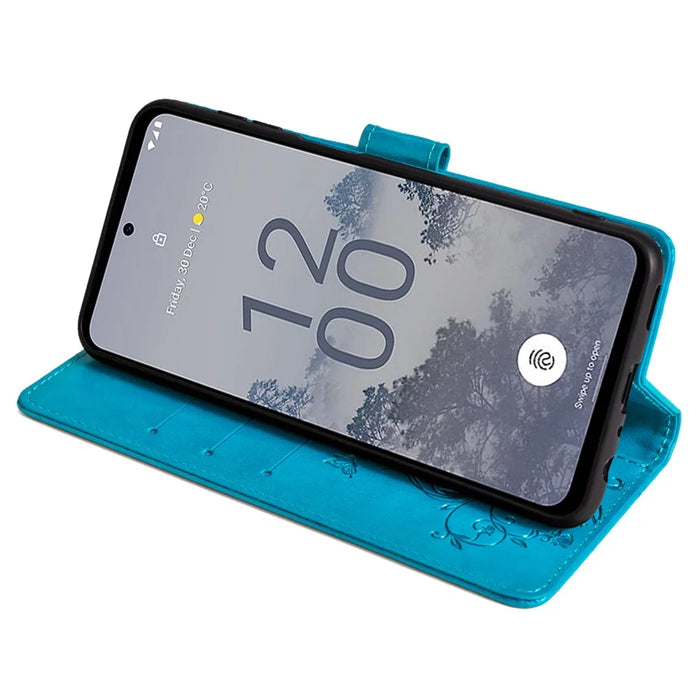 For Nokia X30 5G Case with Hand Strap Wallet Flip PU Leather Butterfly Flower Phone Cover - Blue - 3