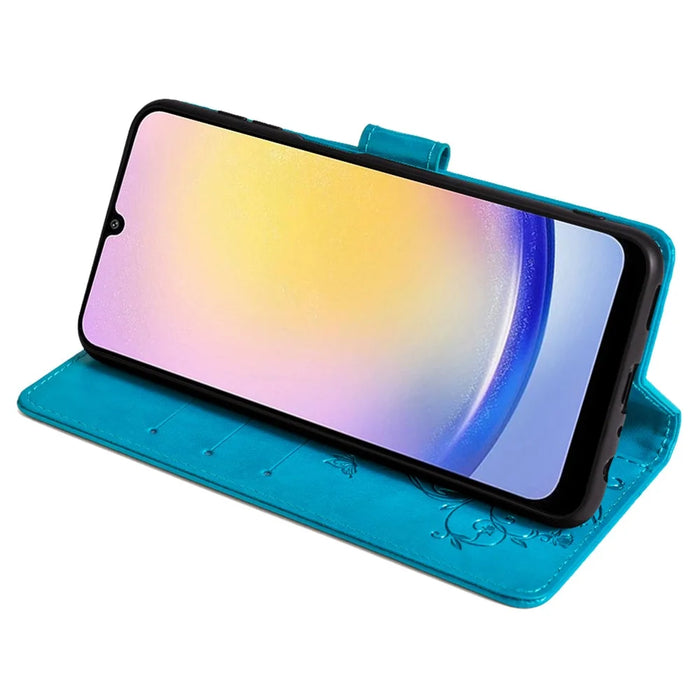 For Samsung Galaxy A72 5G / 4G Case Butterfly Flower PU Leather Cell Phone Shell Online Shopping   - Blue - 3