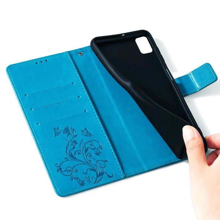For Samsung Galaxy A72 5G / 4G Case Butterfly Flower PU Leather Cell Phone Shell Online Shopping   - Blue - 5